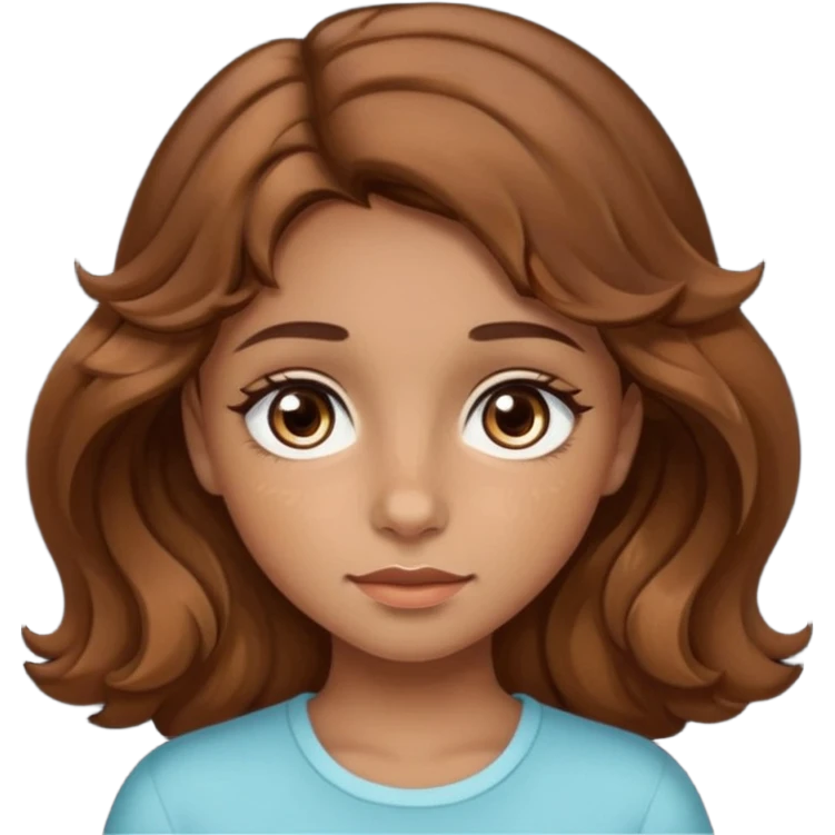 girl with wavy hair, almond shaped eyes, birthmark near her eye, tan emoji