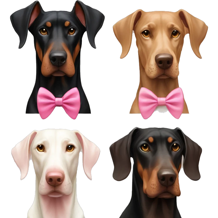 doberman-with-a-pink-bow-tie,-next-to-an-albino-doberman-and-a-light-brown-doberman emoji