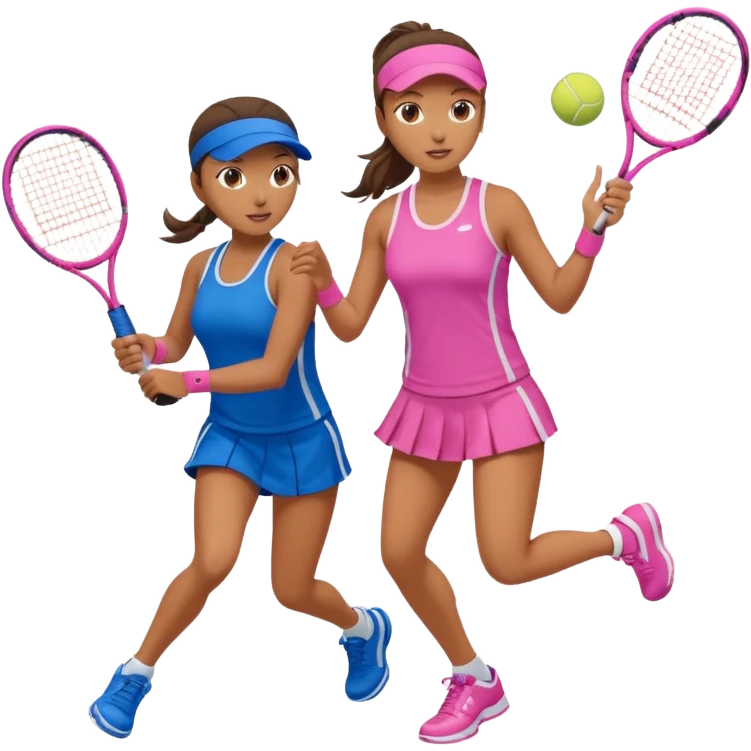 Make and female rate playing tennis one wearing blue the other wearing pink emoji