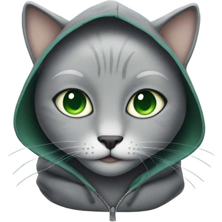 Grey cat with green eyes wearing hoodie  emoji