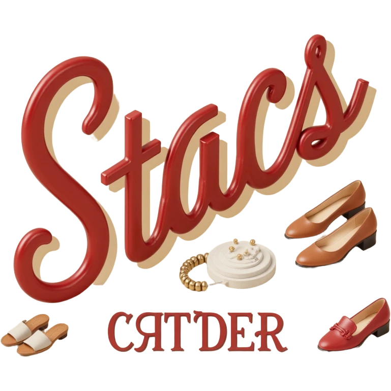 A retro-inspired logo for STACS, a vintage clothing and shoe store. The design should have a nostalgic feel, with the text 'STACS' in a bold, retro font. Include icons of classic clothes and shoes. emoji