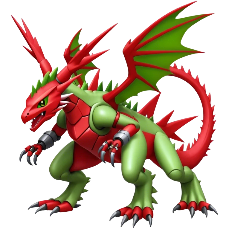 Cool edgy futuristic Guilmon-Flygon-Tyranitar-Digimon-hybrid-fusion, full body emoji