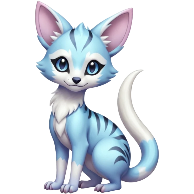 Iridescent pastel whitish pale bright cute adorable innocent precious Genet-Absol-Zeraora-Primagen-fusion-creature  emoji