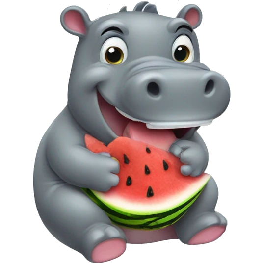 cute hippopotamus eating watermelon emoji
