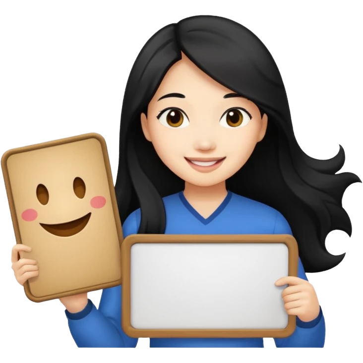 A dominatrix holding a large sign. Asian woman with long black hair emoji