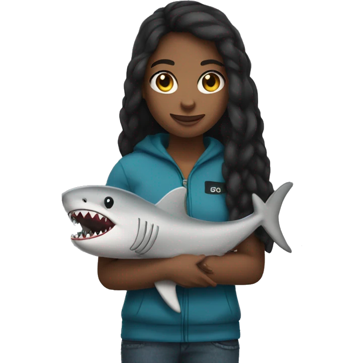Girl holding a shark plushie emoji