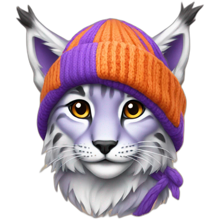 Lynx in purple sweater and orange winter cap emoji