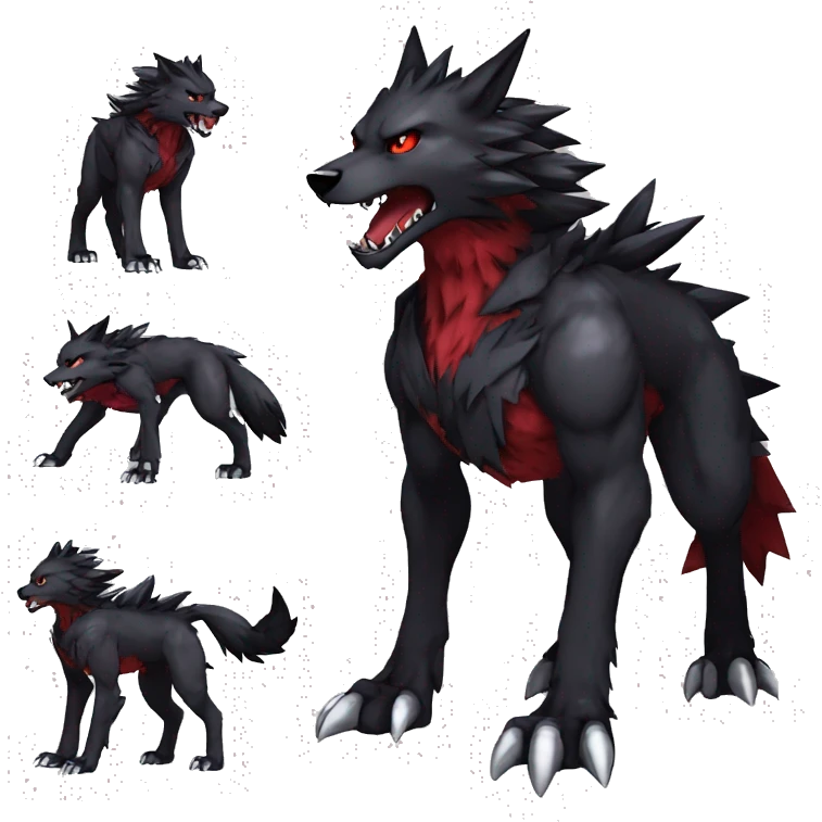  Cool Edgy Black Red Digimon-Fakemon-Garurumon-Wolf full body emoji