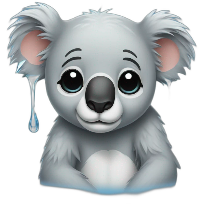 Koala soaking wet with tears of grief emoji