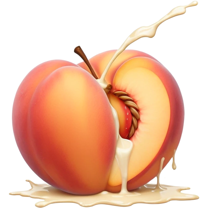 Peach with an opening with milk splatters emoji