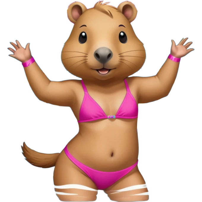 Capy bara in a bathing suit at a strip club dancing on a pool emoji