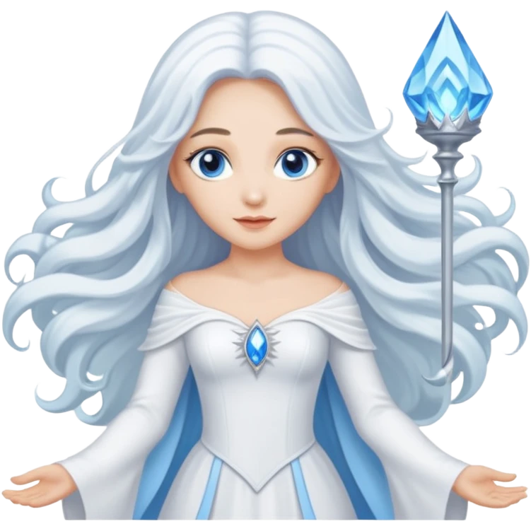 Good Witch of the North from the Wizard of Oz with light skin, blue eyes, white long hair, white outfit emoji