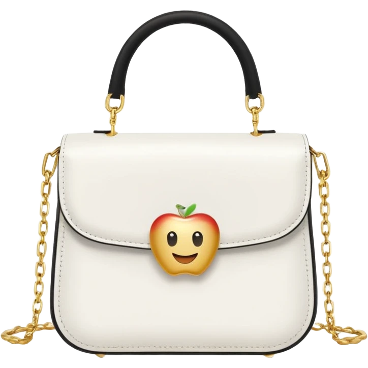 chic white purse with golden chain strap, minimalist and elegant, Apple emoji inspired emoji