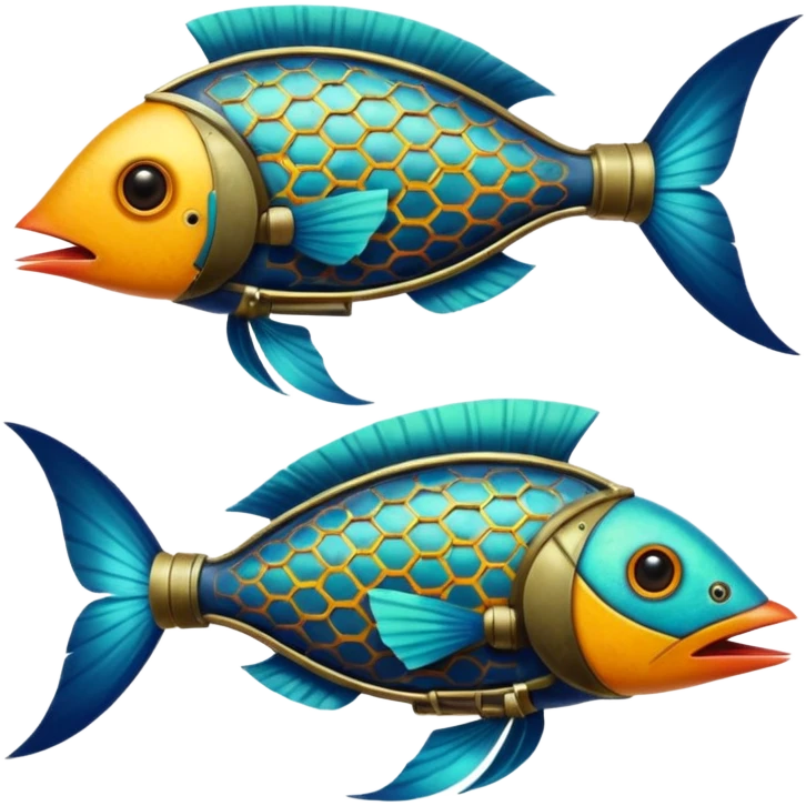 cinematic steam-punk -  hieronymus bosch phantasmagoric mutated creatures - hybrids of birds and fish emoji