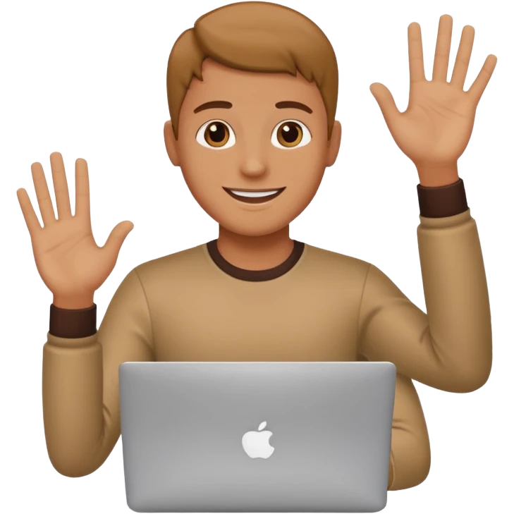 человек с ноутбуком поднимает руку emoji