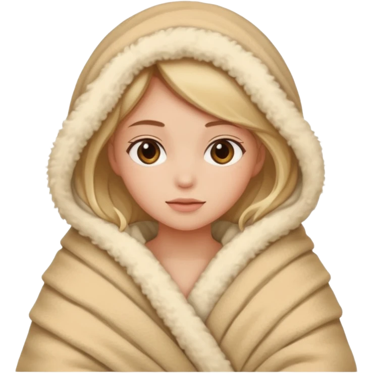 girl wrapped up in fluffy beige blanket emoji