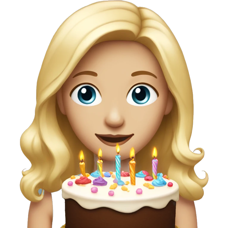 Blonde girl with Birthday cake emoji