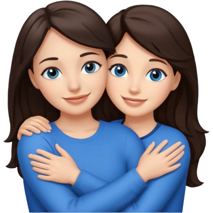 Brunet z ciemnymi oczami przytulający się do brunetki z niebieskimi oczami emoji