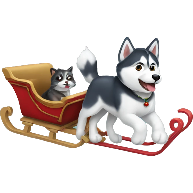 Husky pushing cat in a sleigh  emoji