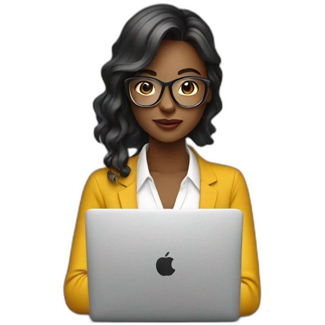 Designer woman with glass, with laptop emoji