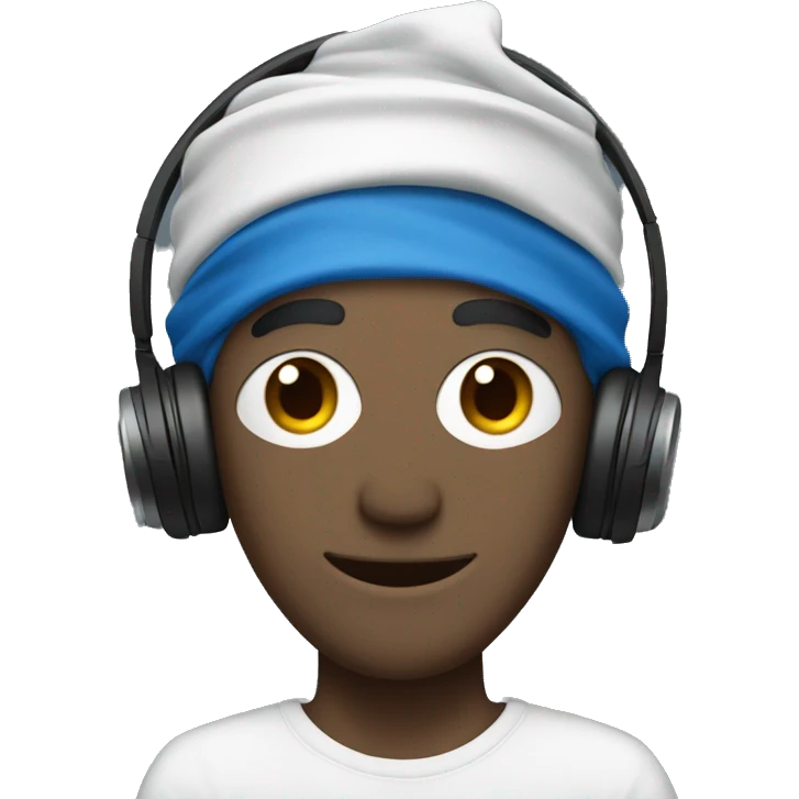 white guy with spiked blue hair and headphones on with a bandanna around forehead  emoji
