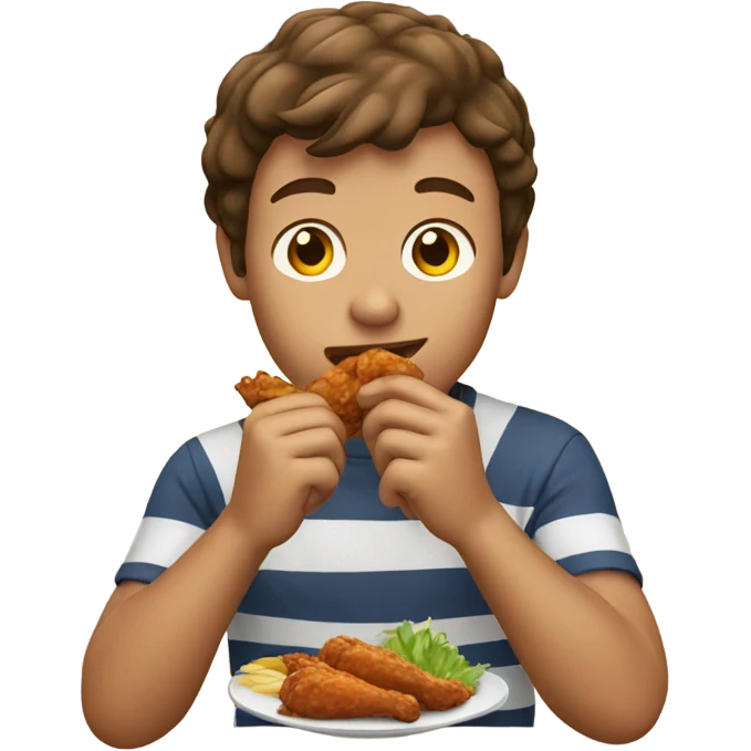 Brown haired surfer boy eating chicken wings emoji
