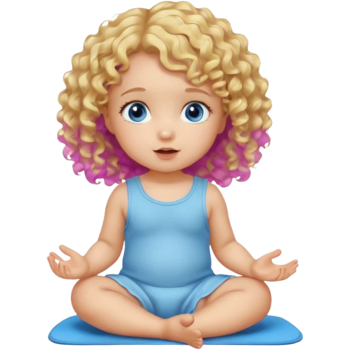 blonde curly hair blue eye baby girl sitting on the floor talking emoji