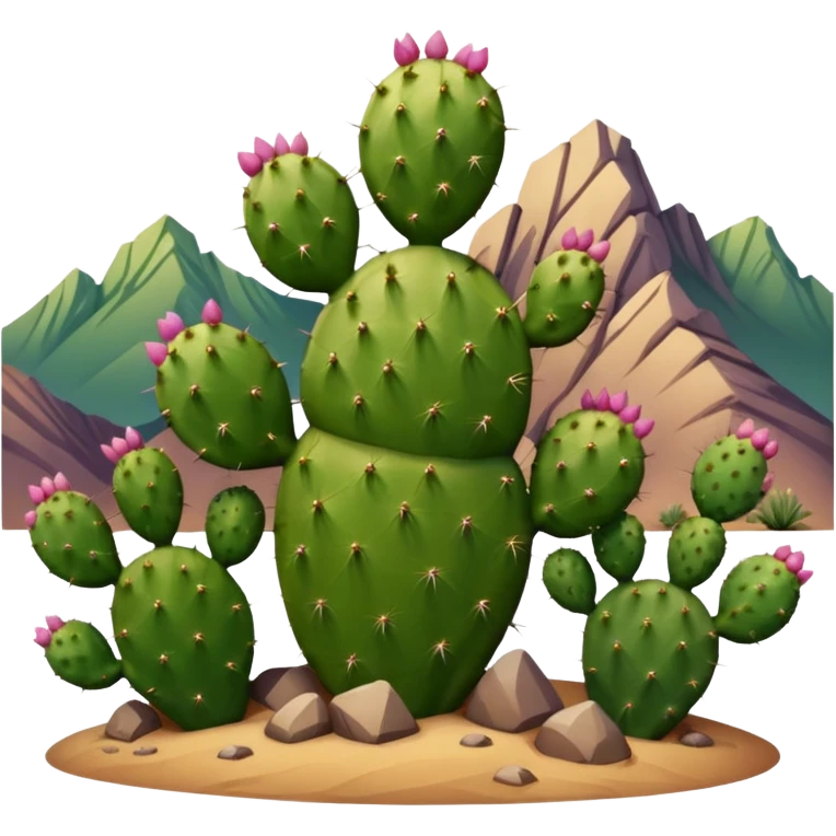 prickly pear cactus with mountains in background emoji