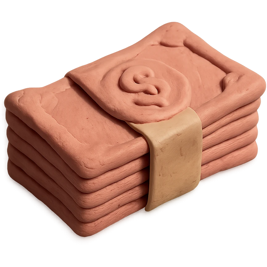 claymation style pink bundle of cash emoji