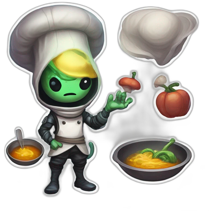 alien chef scifi roguelike rpg style inspired by slay the spire digital art emoji