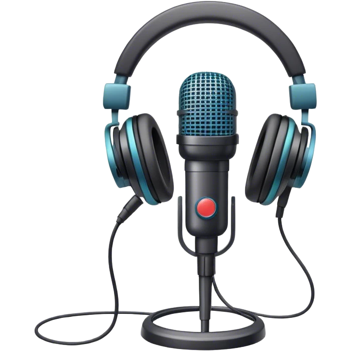 Create an emoji for podcasting. Show a microphone with headphones, symbolizing the recording of a podcast. Use modern, professional colors. Do not include any emojis or smiley faces. Make the background transparent. emoji
