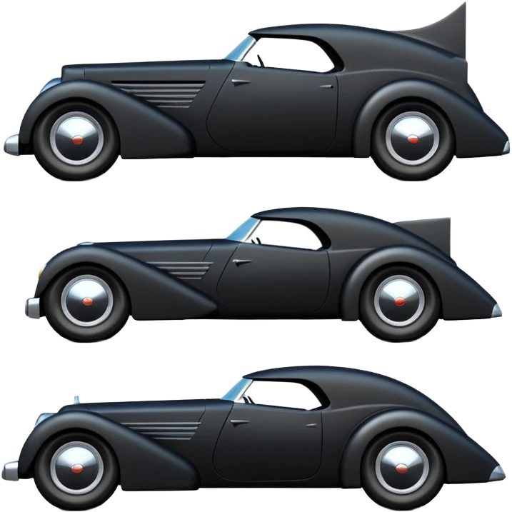  the animated series aerodynamic futuristic Batmobile loosely based on 1936 cord 812 (flat long straight faceted mechanical body) stealthy understated hot rod  emoji