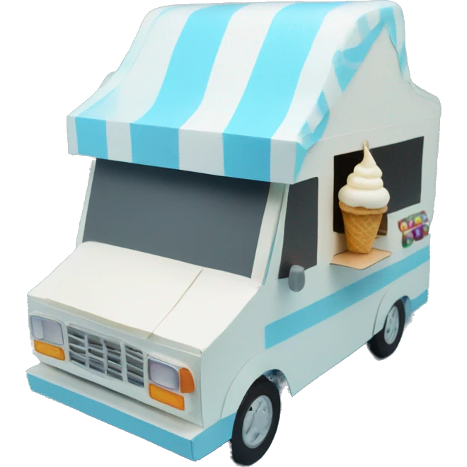 papercraft, pearl-blue ice-cream food van emoji