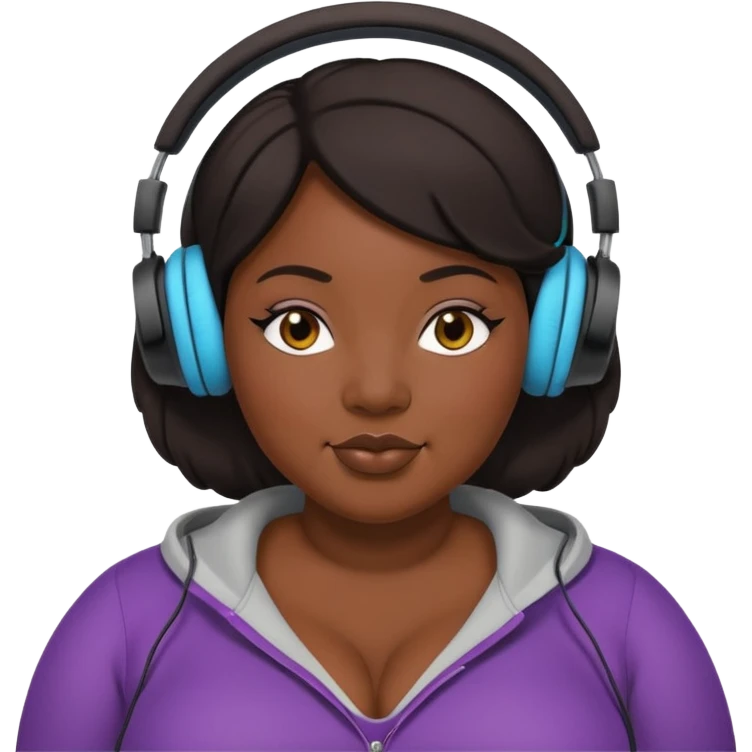 Curvy plus size black lady with earphones emoji