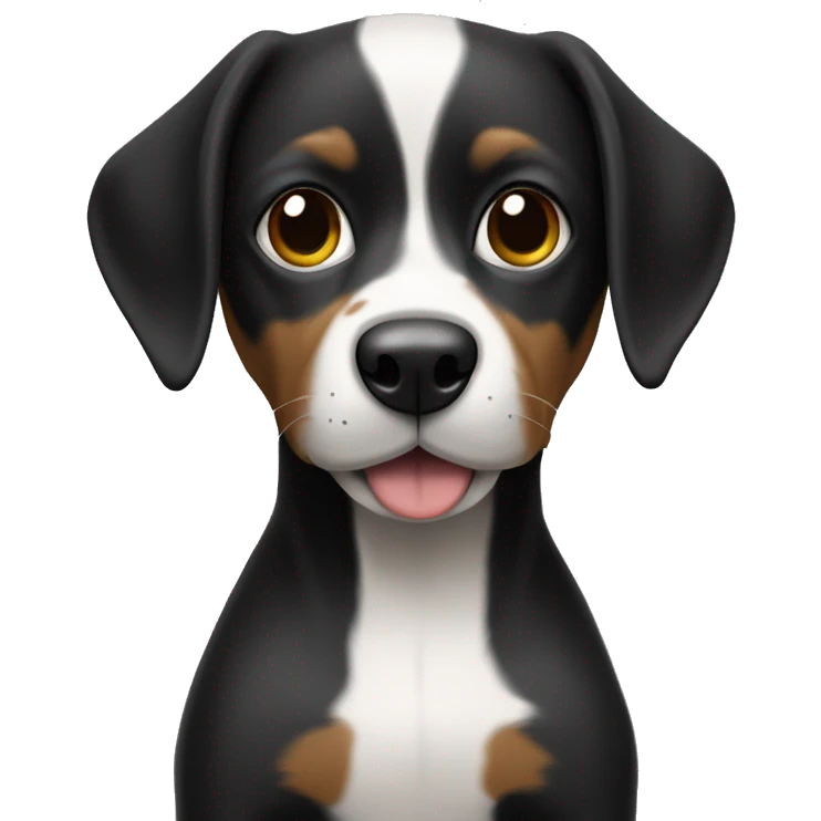Perro pequines negro con pecho blablanco y un pedazito de lengua afuera emoji