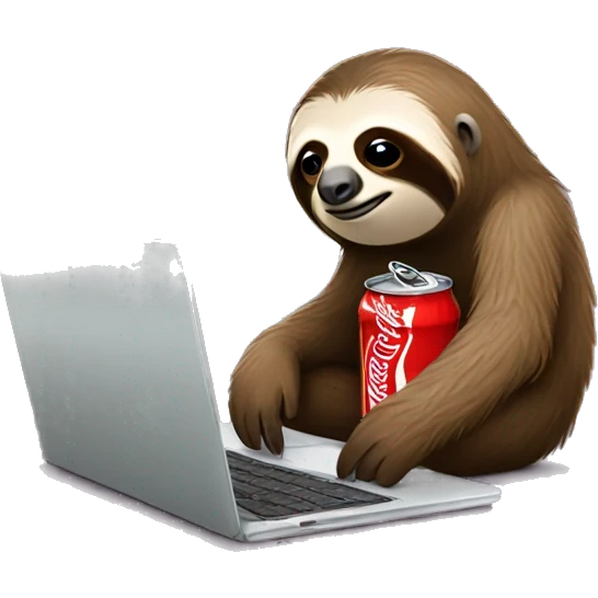 tired sloth with coca cola can and laptop emoji