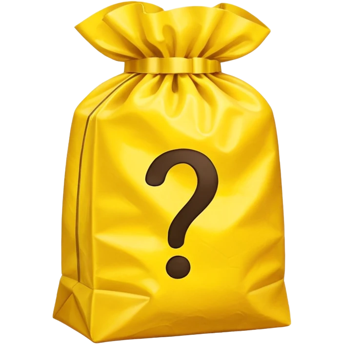 yellow goodiebag with questions mark boxes stuffed in it emoji