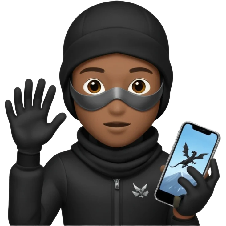 A young African male wearing a ski mask in full black clothing, holding a micro Draco in the air carelessly emoji