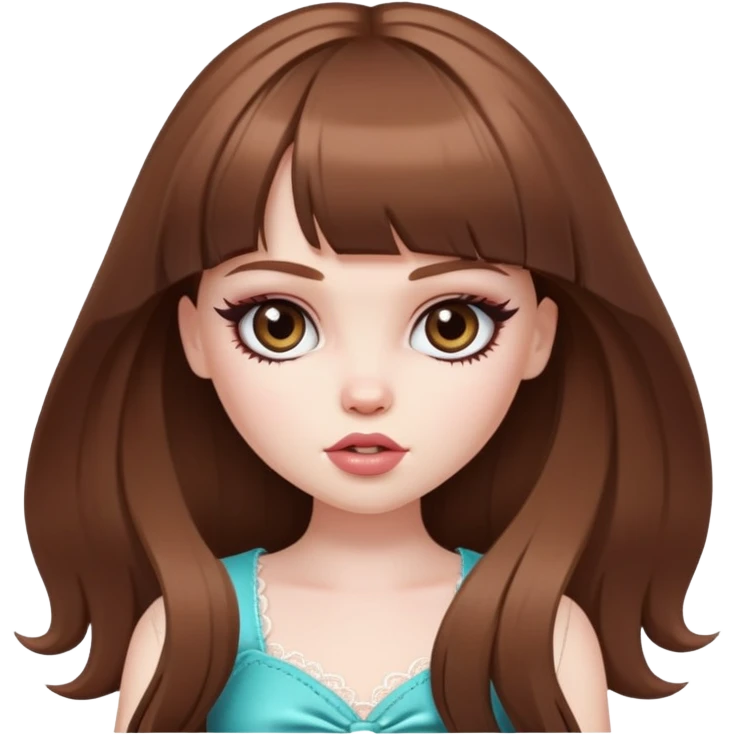 pretty bratz baddie, pale skin, bangs long brown hair emoji