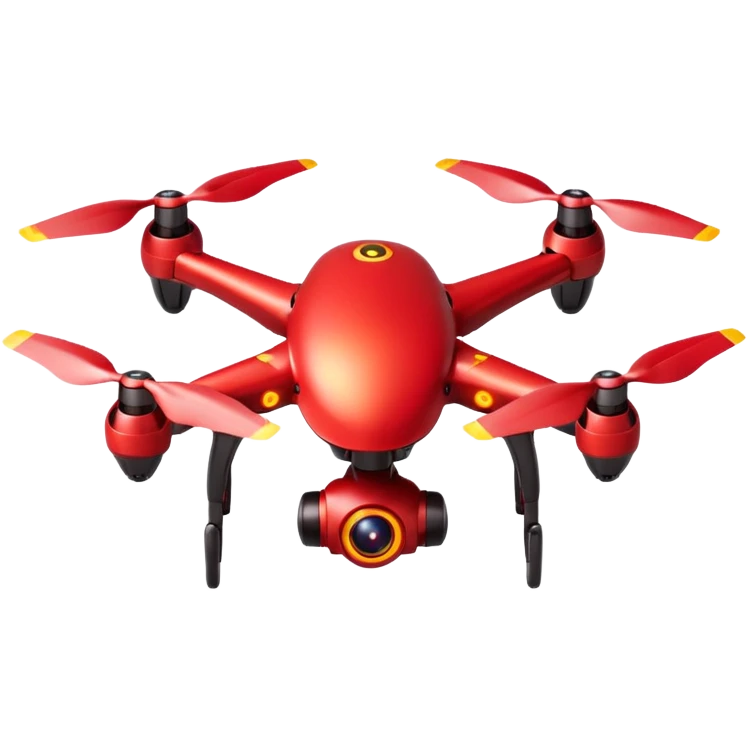 red drone with 4 wings with yellow light around the body ,dark red circles in the body with sharp edges in the body emoji
