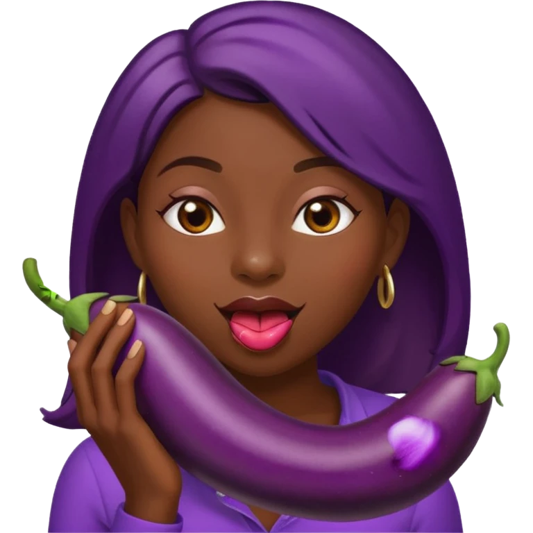 Black woman licking a eggplant emoji