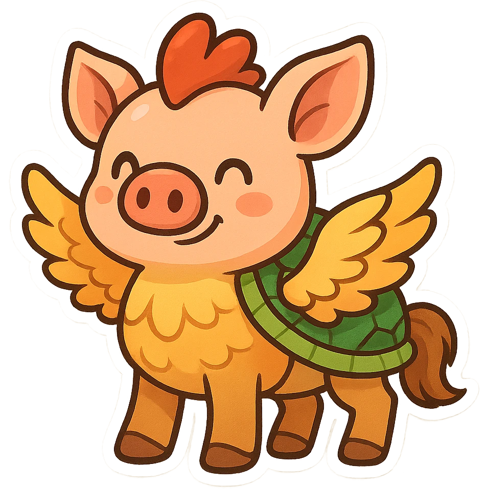 cartoonish fusion of pig, chicken, turtle, and horse, with elements from each animal clearly visible, colorful, playful emoji