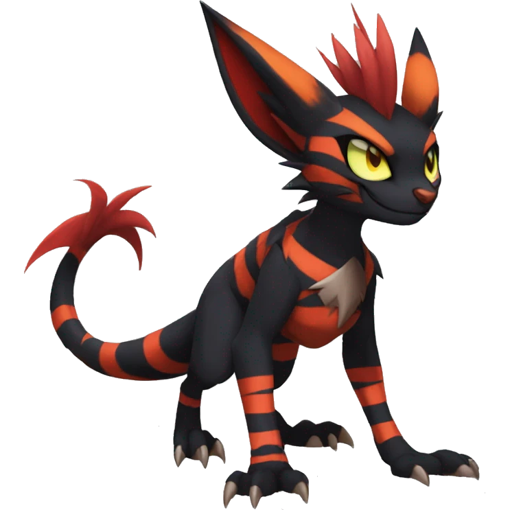 Black Anthro Cool Punk Noivern-Litten-Fakemon-fursona with fangs and stripes Full Body emoji