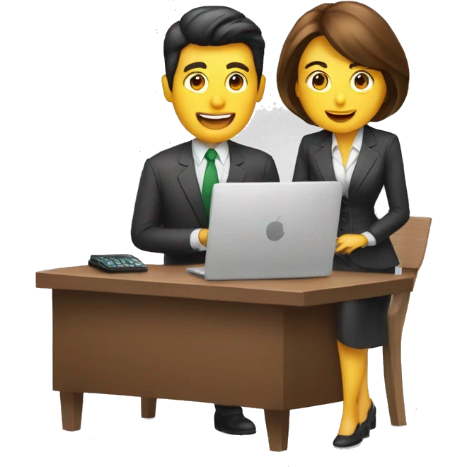 hombre y mujer ganando dinero y una pc a su lado emoji