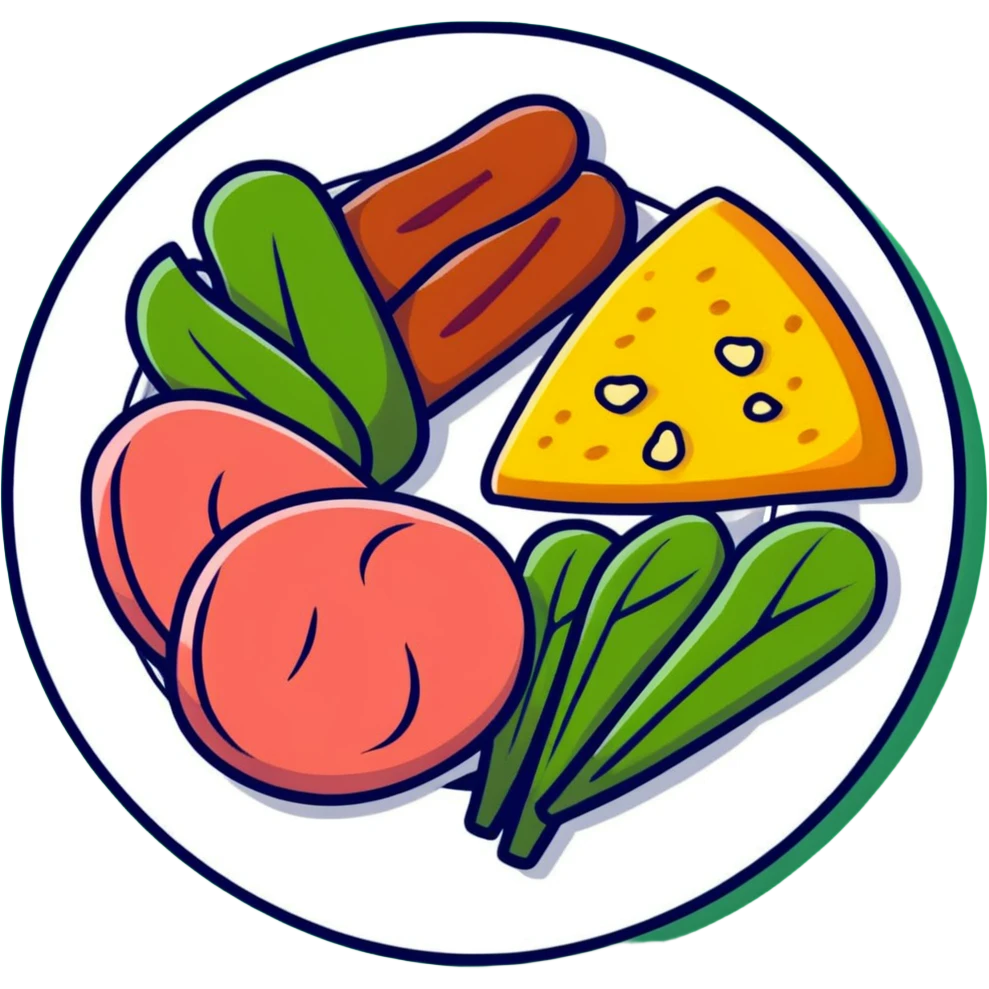 A colorful plate with red meat, chicken, spinach, and cheese arranged together. emoji