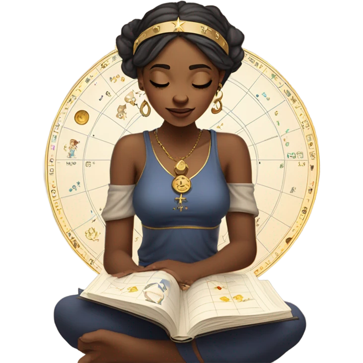 The astrologer girl is sitting at her laptop emoji
