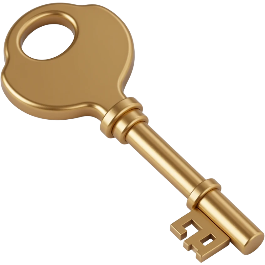 realistic metallic key, skeuomorphism icon style emoji
