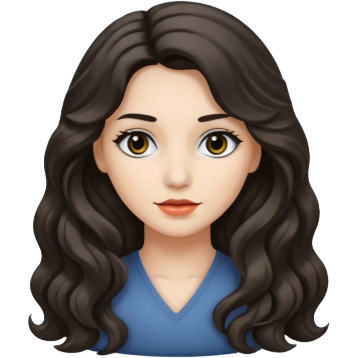 mid-hair long normal wavy hair with black eyes, and white skin emoji