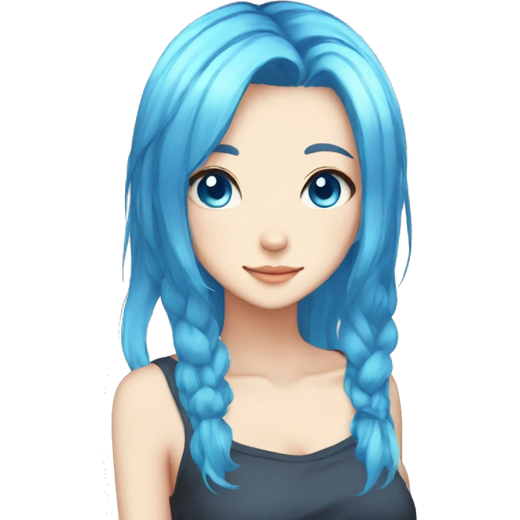 Anime catgirl blue hair, blue eyes, long hair emoji