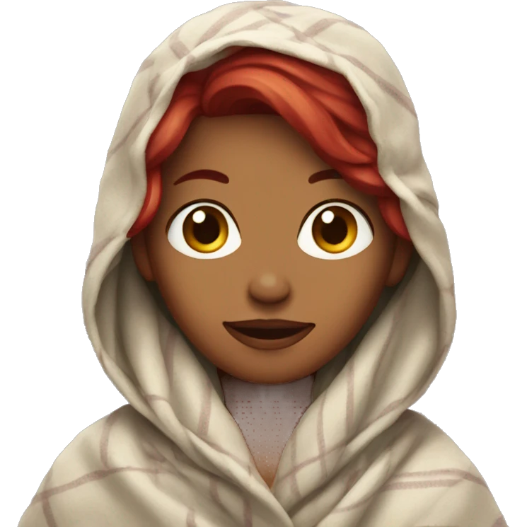 Woman with cherry hair in a blanket emoji